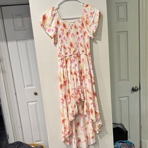 Art Class Floral Puff Sleeve Dress - Pink and White